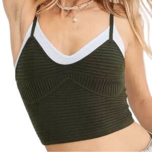 Aerie Take Charge Olive Petal Sweater Corset Tank